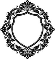 A black and white ornate frame with a shield vector