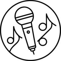 A microphone and music notes in a circle vector