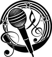A microphone and musical notes in a circle vector