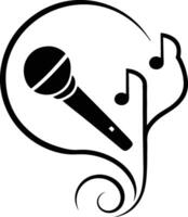 A microphone and musical notes in a circle vector