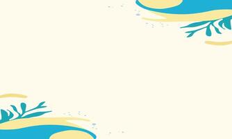 A blue and yellow background with waves and leaves vector