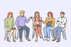 Group psychotherapy in alcoholics anonymous club discussing consequences of giving up beer and vodka vector