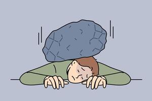 Huge load of stone lies on man back, putting pressure on tired clerk in need of help vector