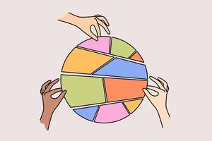 Hands of people with business diagram made from pieces, and doing team work together with colleagues vector