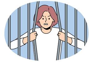 Woman breaks bars wanting to be released from captivity, for concept fight against restrictions vector