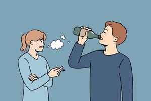 People with harmful addiction destroy health due to inability to give up drinking beer and alcohol. vector