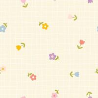 Floral pattern seamless meadow flowers in simple hand drawn cartoon scandinavian style pastel palette on lattice background. Childish cute simple minimalistic. Ideal for nursery, textiles, wallpaper. vector