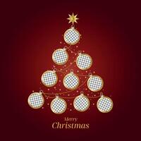 Christmas tree template with golden balls and customizable photo space vector