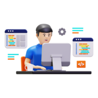 3d codificador trabalhando em local na rede Internet ilustração png