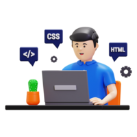 3d Programmer Doing Coding Illustration png