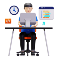 3d programador digitando programação código ilustração png