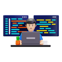 3d Programming Developer Working On Project Illustration png