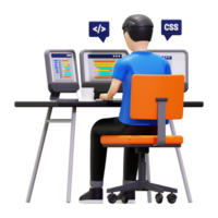 3d Programming Developer Working On Project Illustration png