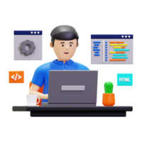 3d Software Engineer Making Adjustments To Program Coding Illustration png