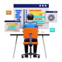 3d Professional Programmer Writing Code For Testing Computer Software Illustration png