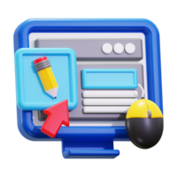 3d rendering of blogger. computer accessories including monitor, pencil, arrow, and mouse png