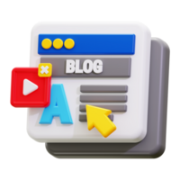 3d Blogging icon. 3d website design with play button, cursor, and blog post element png