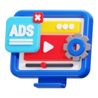 3d Web Ads icon. Digital interface with play button and settings png