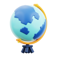 3d Study Globe icon. Blue globe with yellow and orange stand suitable for educational, environmental, and technology concepts in design projects or presentations. png