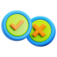 3d Decision Making icon. Two colorful round buttons featuring check mark and cross symbols, suitable for website forms and interactive user interfaces png