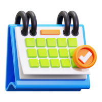 3d Calendar icon. Blue calendar with checkmark for scheduling, planning, organization, appointments, deadlines. Event management, time management png