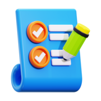 3d Checklist icon. Blue checklist with checkmarks and pencil for productivity and organizing concepts in business, education, or daily tasks design projects png