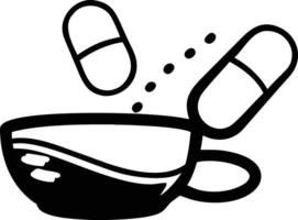 A cup of coffee with pills in it vector