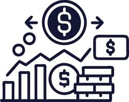 A line icon of money and a dollar sign vector