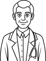 A doctor with a stethoscope coloring page vector
