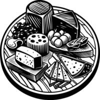 Cheese and bread on a plate vector