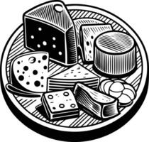 Cheese and bread on a plate vector