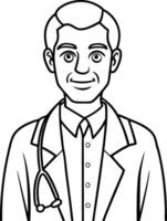 A doctor with a stethoscope coloring page vector