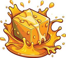 A cube of honey with a splash of water vector