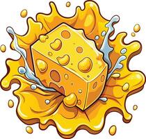 A piece of cheese with a splash of water vector