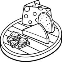 Cheese and crackers coloring page vector
