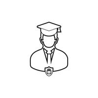 A black and white line drawing of a man in a graduation cap vector