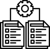 A black and white icon of a document with a gear on top vector