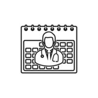 A doctor is sitting in front of a calendar icon vector