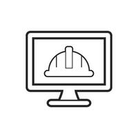 A computer monitor with a hard hat on it vector