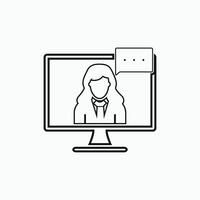 A woman is talking on a computer screen with a speech bubble vector