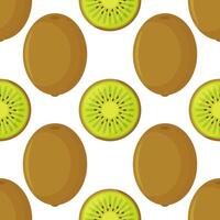 cute pattern with cartoon kiwi and kiwi slices on white background. can be used like pattern for kitchen textile, wrapping paper, greeting cards and party invitations. vector