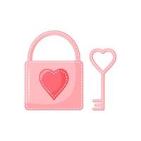 Lock and key icon on a white background. Valentine's day design element. Flat illustration with lock with heart and key. vector