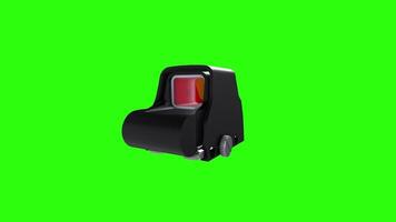 Detailed 3D rendering of a tactical sight on a bright green background video