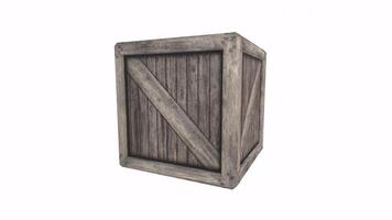 Realistic 3D rendering of a weathered wooden crate in a rustic setting video