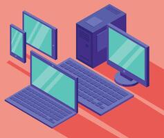 isometric devices set computer laptop tablet phone vector