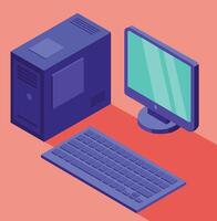 isometric computer pc monitor keyboard vector