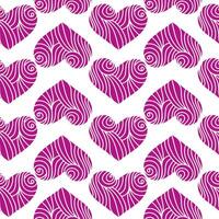 Seamless pattern of purple hearts arranged in rows, ornate heart with curls on a white background vector
