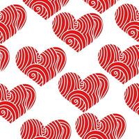 Hearts seamless pattern with curls, red spiral hearts on a white background for Valentine's Day vector