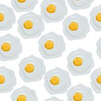 Fried eggs seamless pattern on white background, protein breakfast illustration for design vector