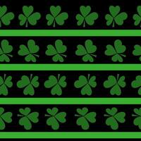 Seamless pattern of clover leaves and horizontal green stripes on a black background, a symbol of good luck and St. Patrick's Day vector